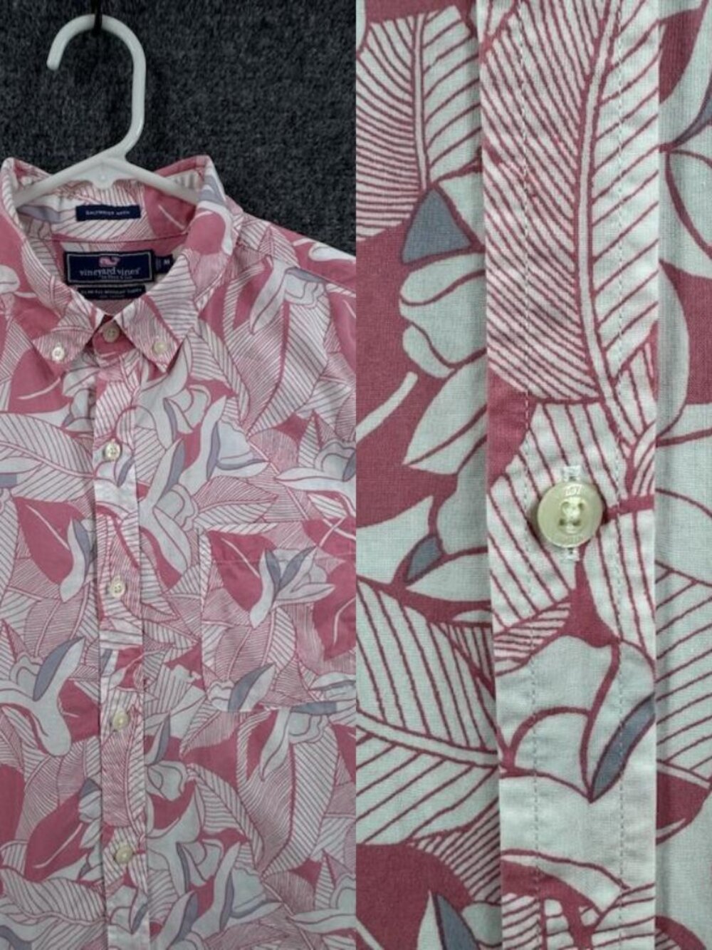 Vineyard Vines Saltwater Wash Pink Mens White Slim Fit Murray Medium Logo Floral